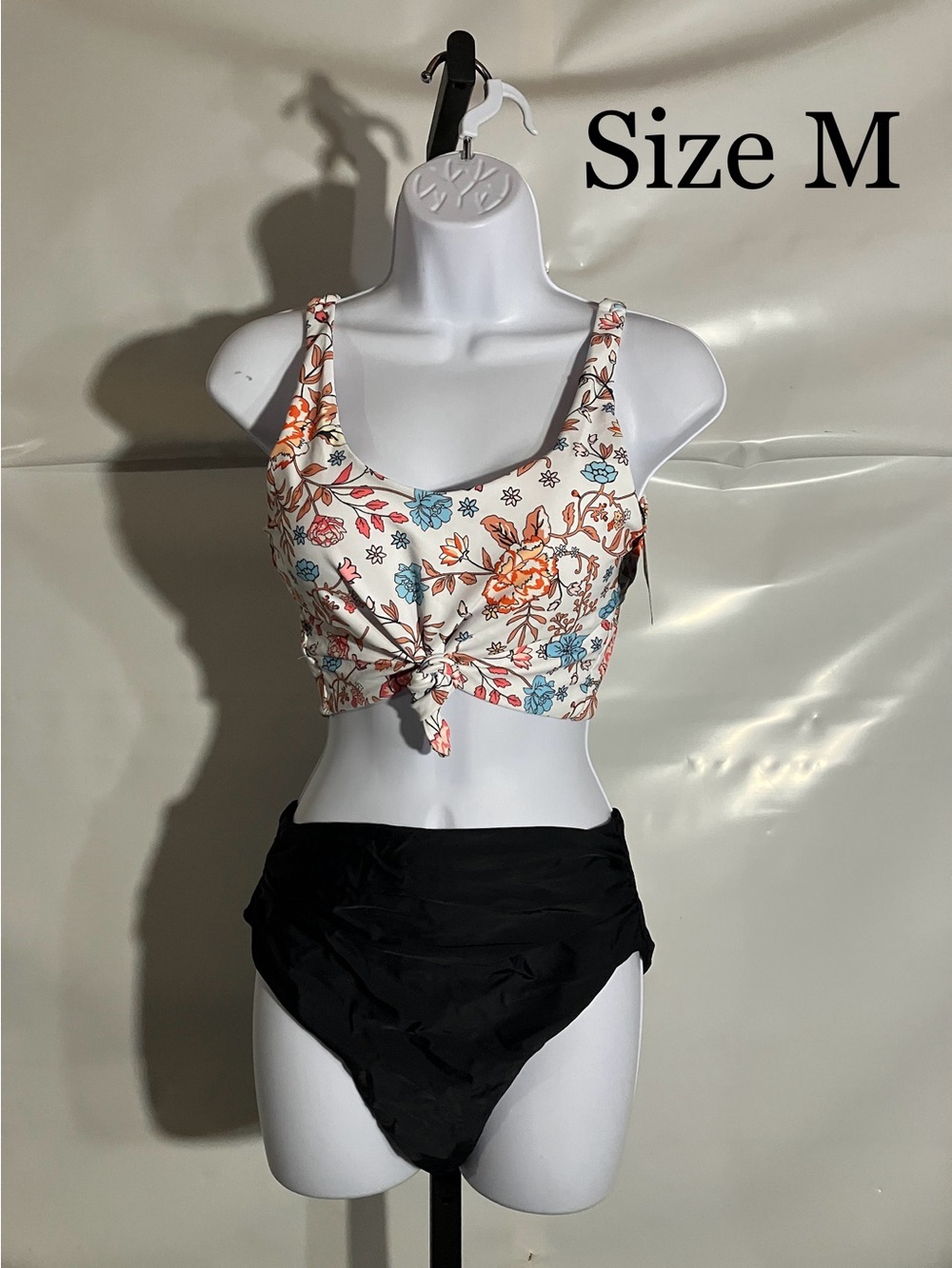 Women’s Floral Twist Front Bikini Top & Black High Waist Bottom - Size M